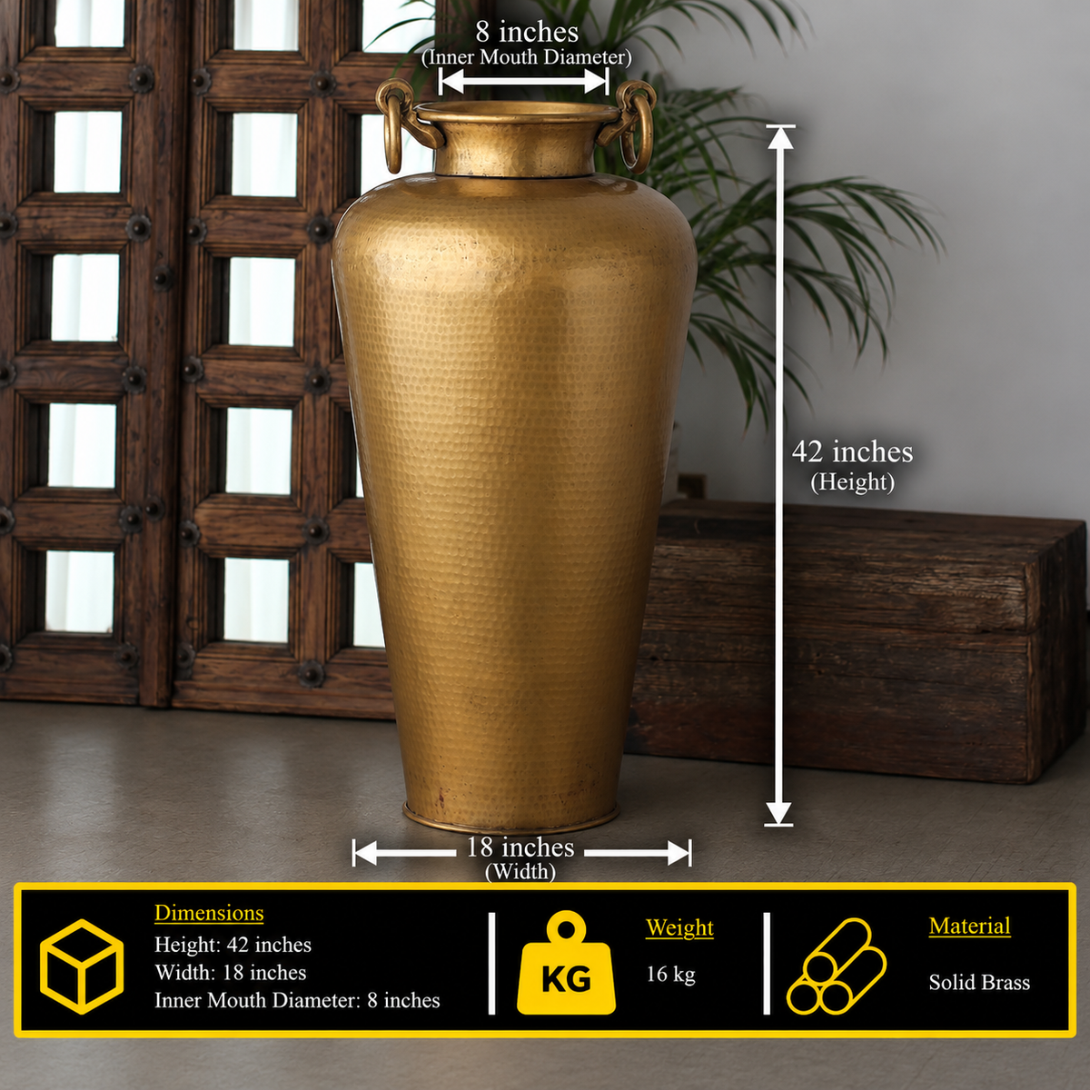 Tall Hammered Brass Planter 42"