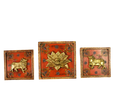 Brass Lotus and Cow pair Wooden Frame