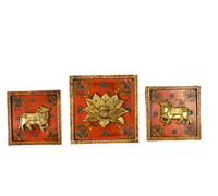 Brass Lotus and Cow pair Wooden Frame