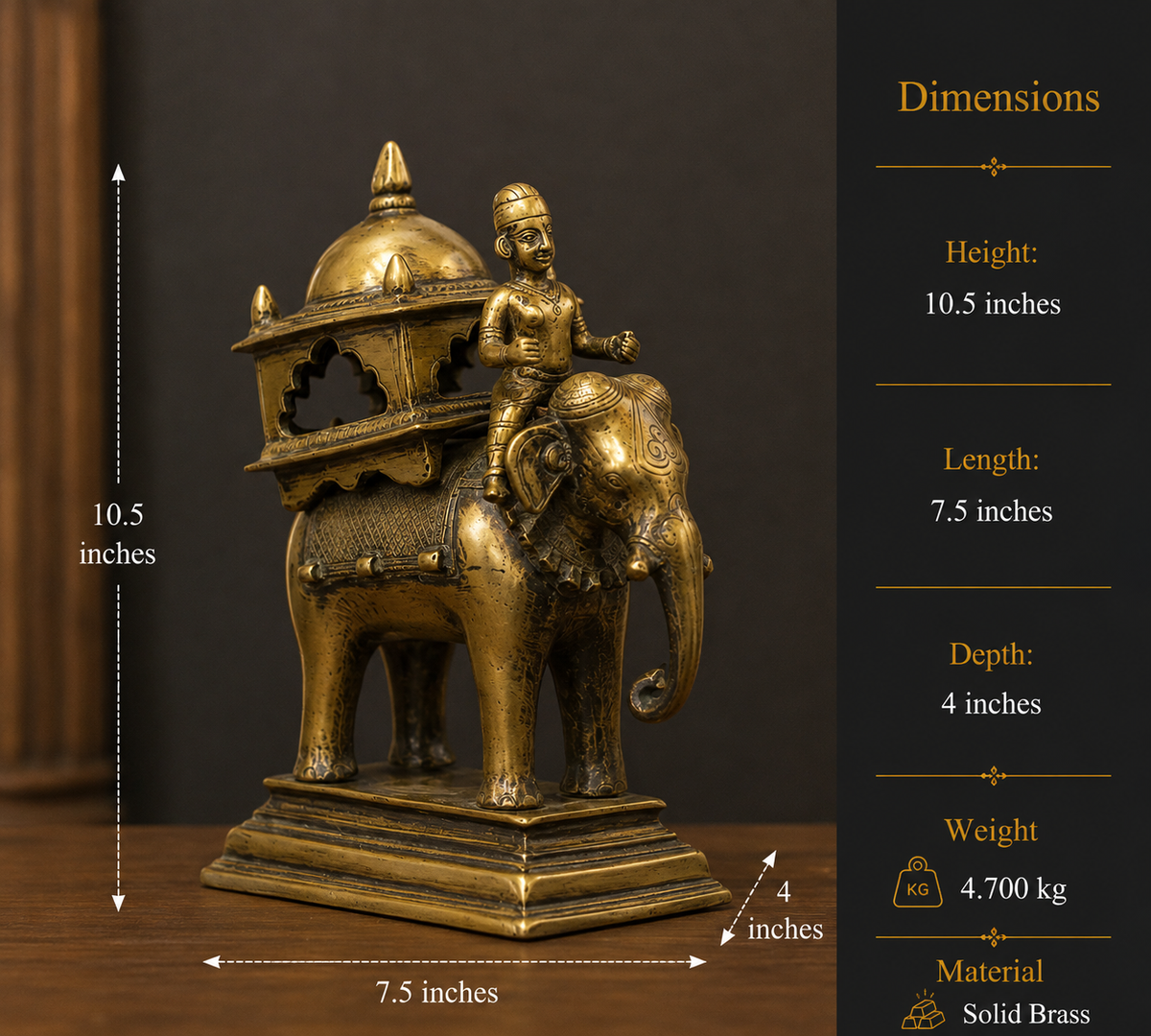 Vintage Finish Brass Elephant with Rider | Royal Heritage Décor Accent