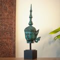 Balinese Bronze Buddha Head Sculpture with Wood Base
