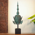 Balinese Bronze Buddha Head Sculpture with Wood Base