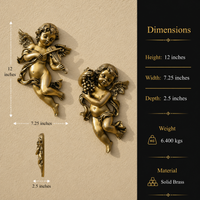 Handcrafted Angel Wall Sculpture Set | Antique Brass Cherub Wall Décor