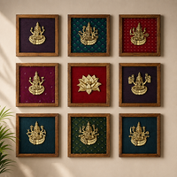 Wooden Framed Brass Ashtalakshmi And Lotus -Set of 9