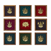 Wooden Framed Brass Ashtalakshmi And Lotus -Set of 9