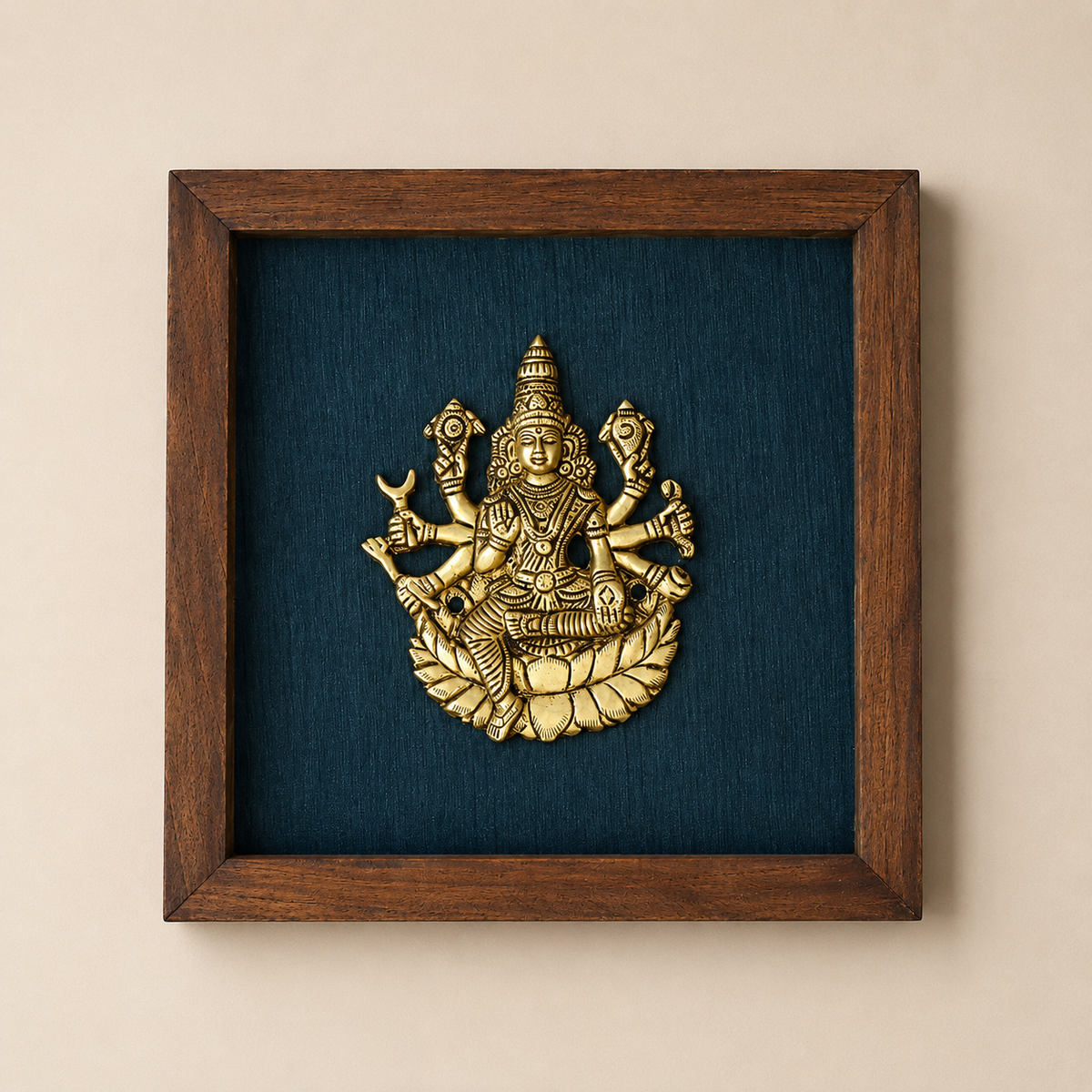 Wooden Framed Brass Ashtalakshmi And Lotus -Set of 9