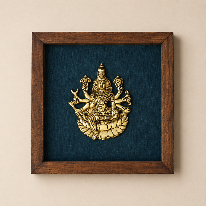 Wooden Framed Brass Ashtalakshmi And Lotus -Set of 9