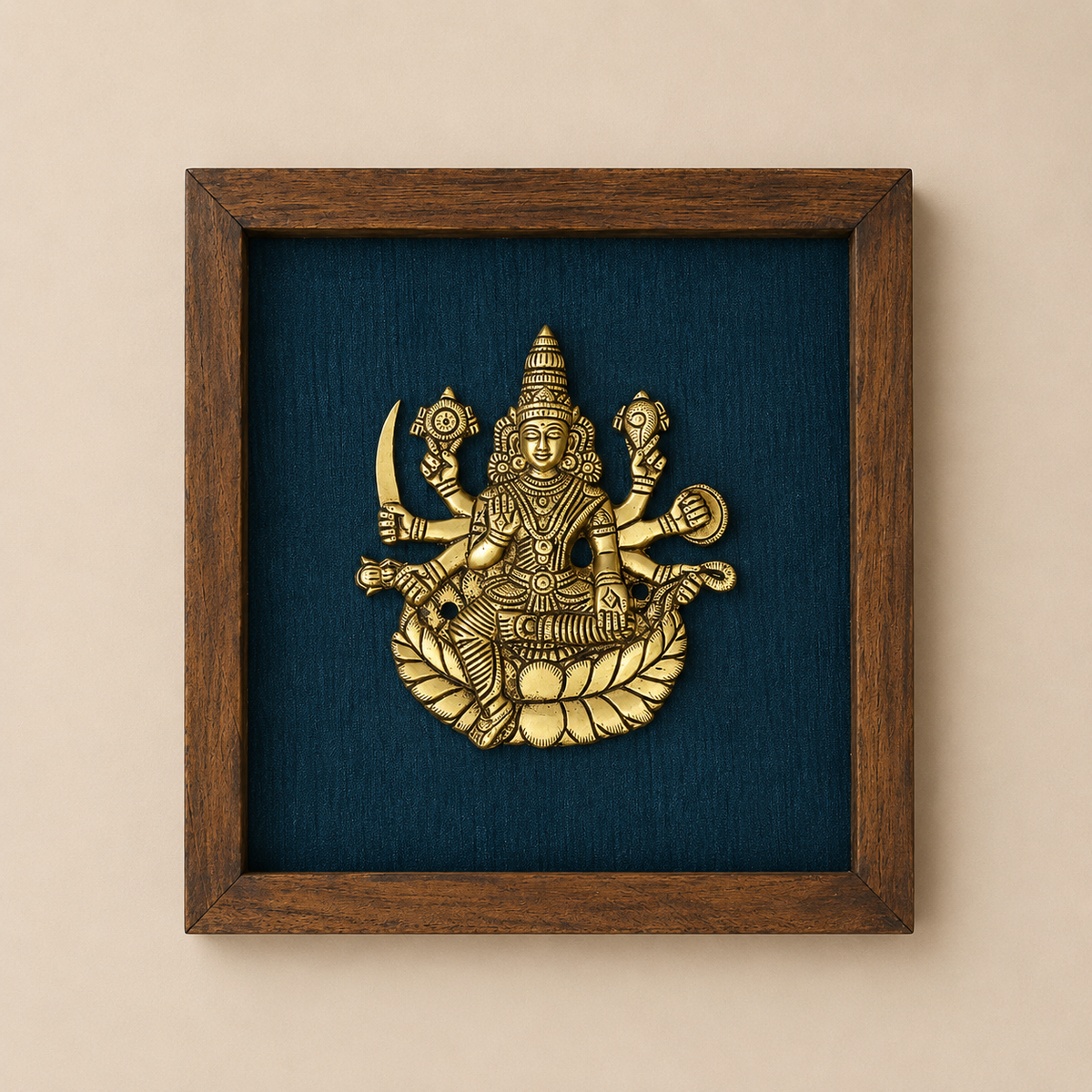 Wooden Framed Brass Ashtalakshmi And Lotus -Set of 9