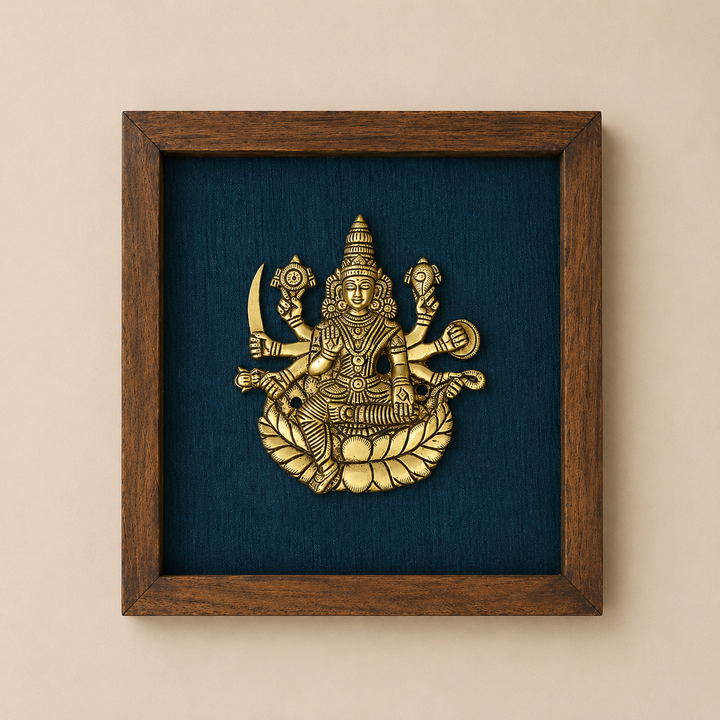 Wooden Framed Brass Ashtalakshmi And Lotus -Set of 9
