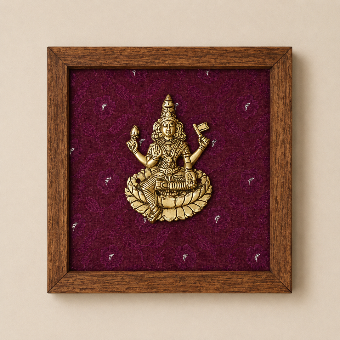 Wooden Framed Brass Ashtalakshmi And Lotus -Set of 9
