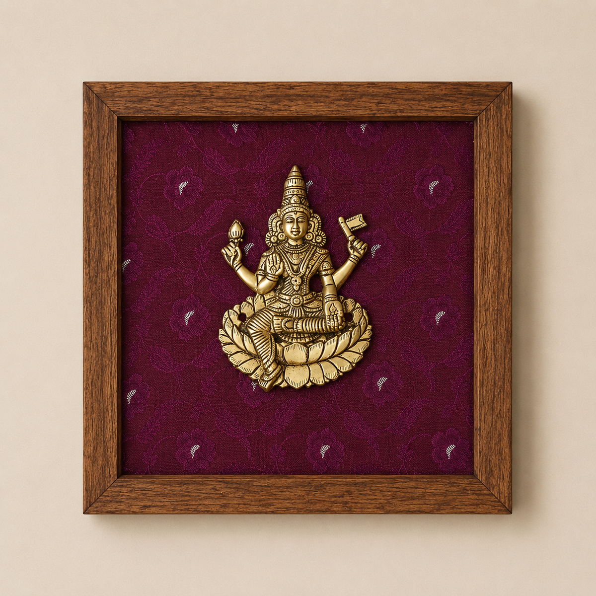 Wooden Framed Brass Ashtalakshmi And Lotus -Set of 9