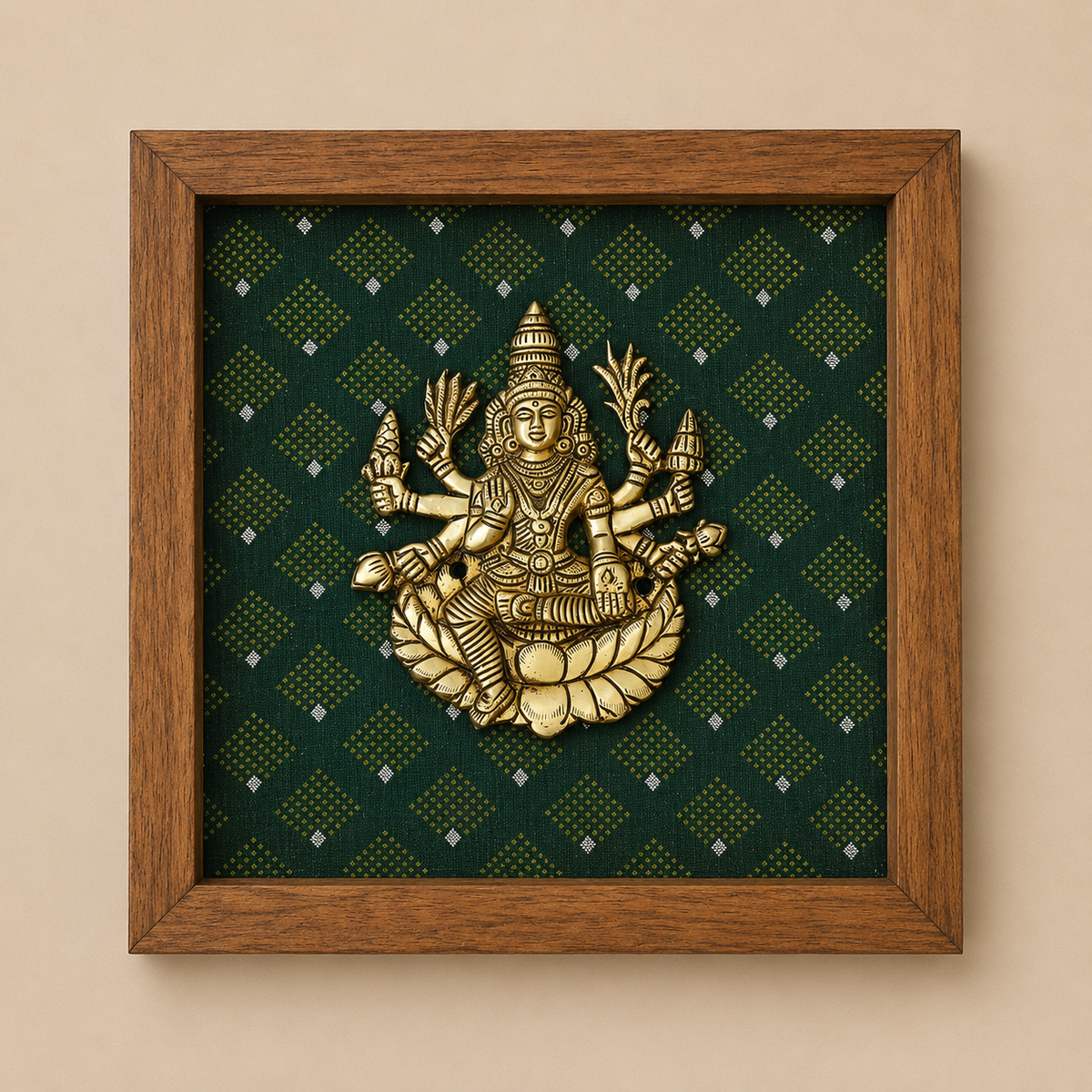 Wooden Framed Brass Ashtalakshmi And Lotus -Set of 9