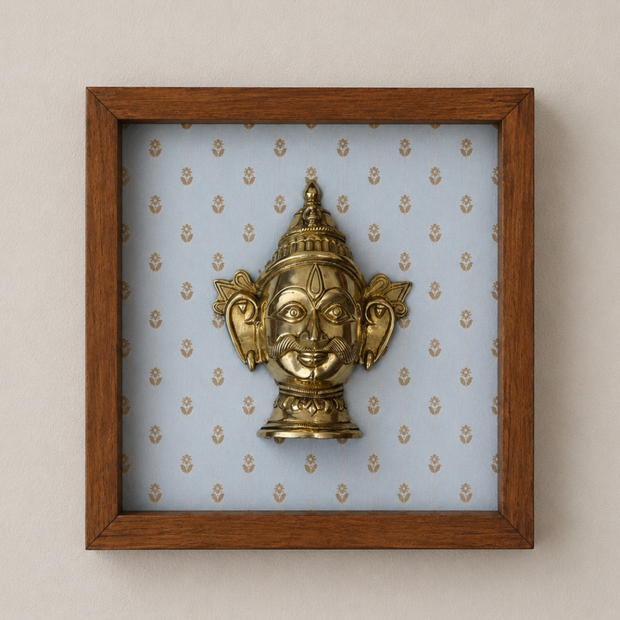 Wooden Framed Brass Shiva Gauri Mask
