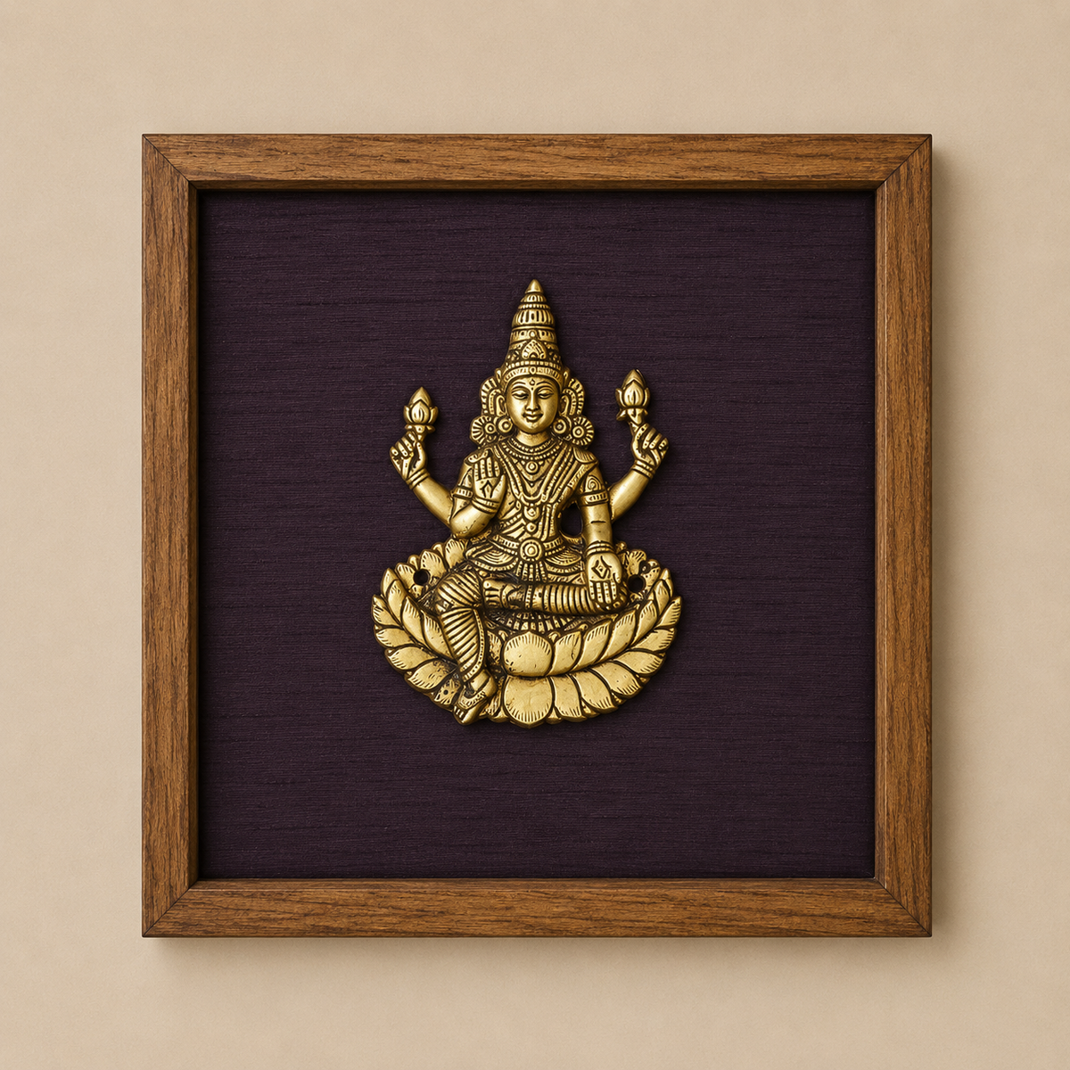 Wooden Framed Brass Ashtalakshmi And Lotus -Set of 9