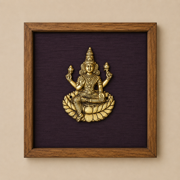 Wooden Framed Brass Ashtalakshmi And Lotus -Set of 9