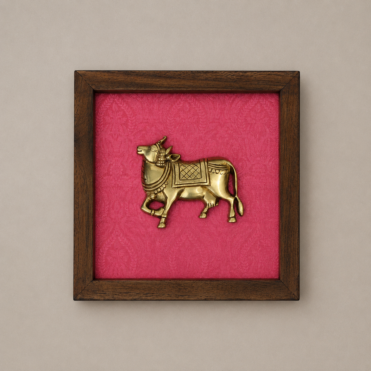 Set of Two Brass Cow Wooden Wall Frames