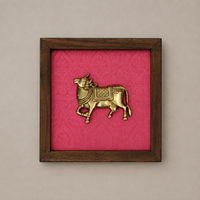 Set of Two Brass Cow Wooden Wall Frames