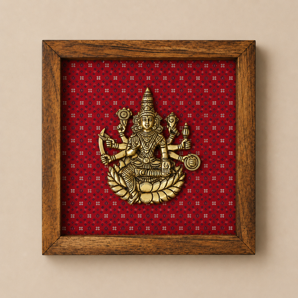 Wooden Framed Brass Ashtalakshmi And Lotus -Set of 9