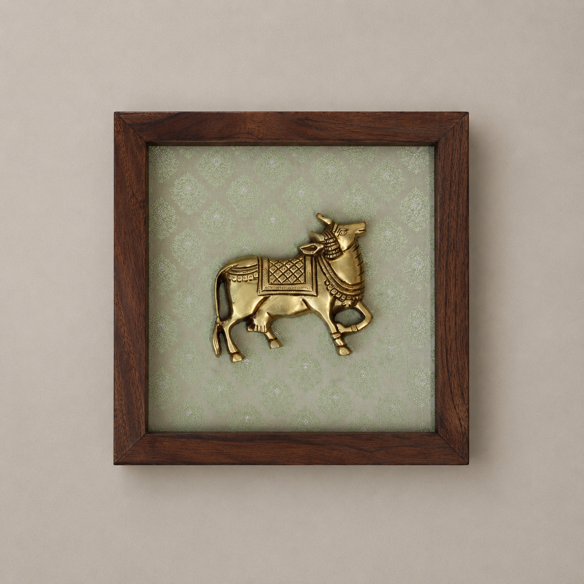 Set of Two Brass Cow Wooden Wall Frames