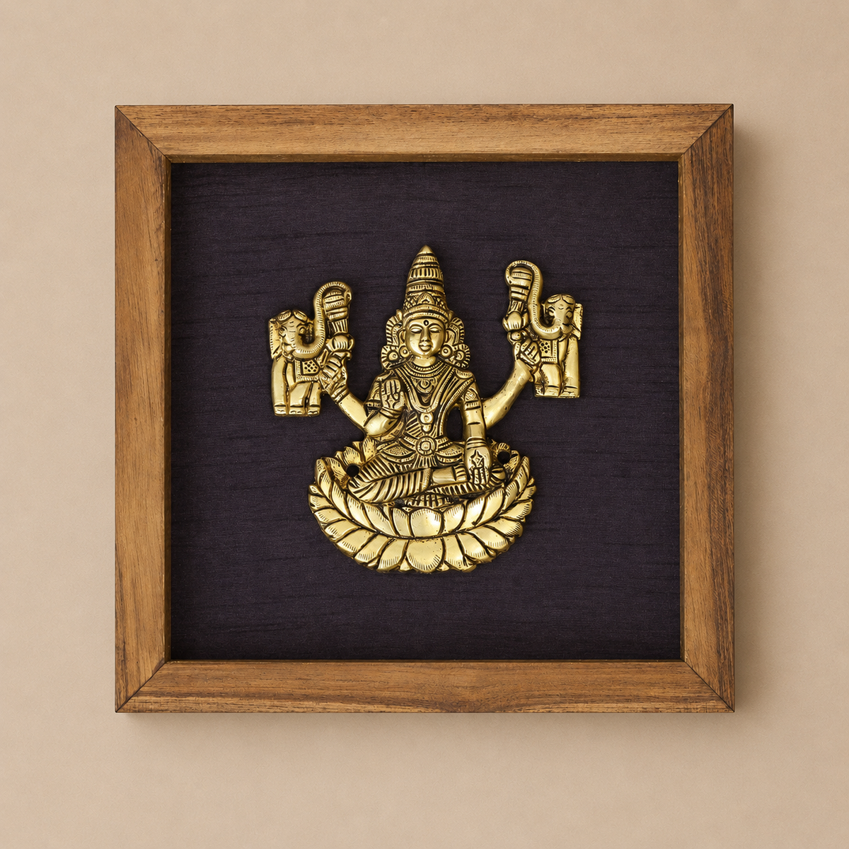 Wooden Framed Brass Ashtalakshmi And Lotus -Set of 9