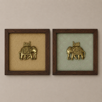 Set of Two Brass Elephant Wooden Wall Frames