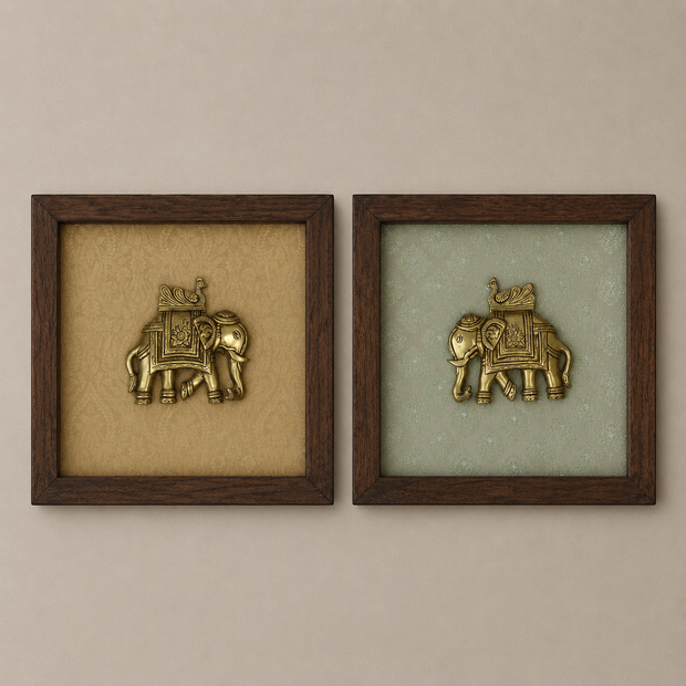 Set of Six Brass Figurines Wooden Wall Frames
