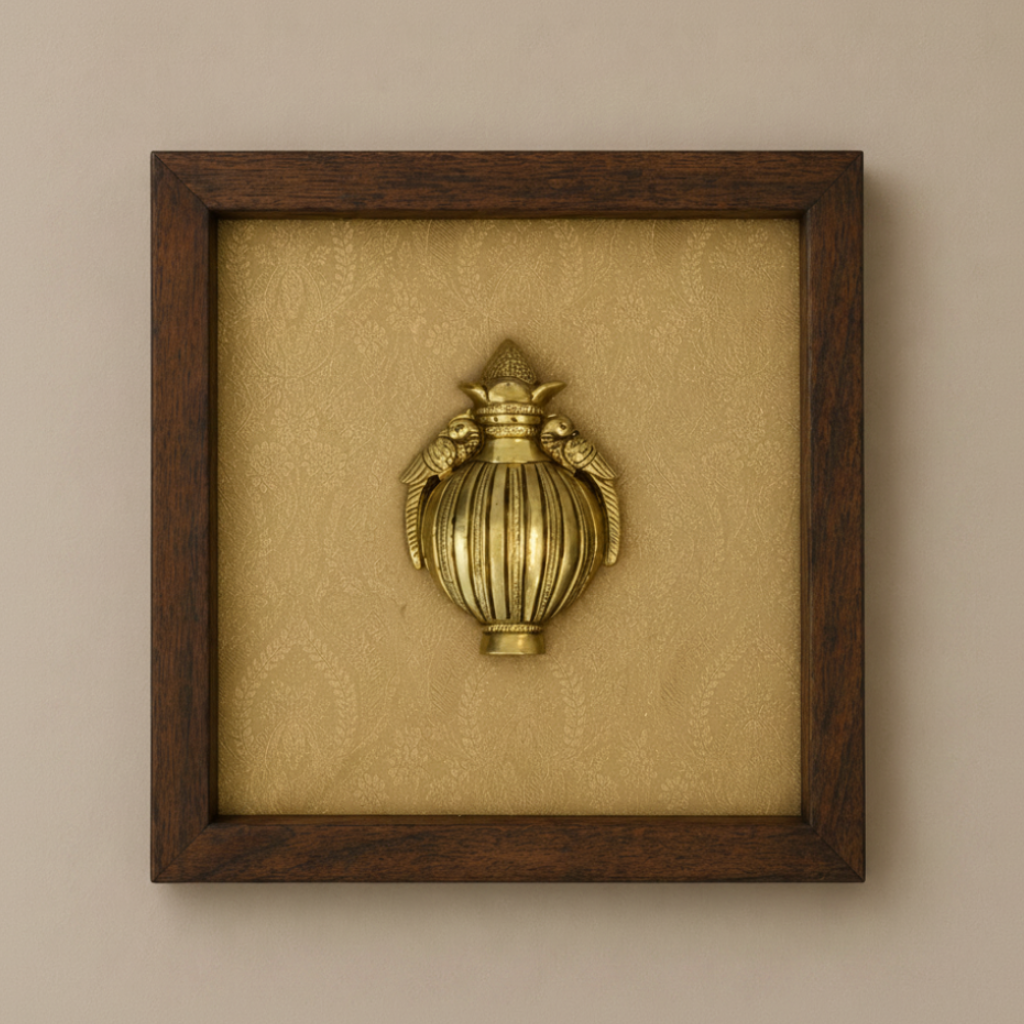 Brass Kalash In Wooden Wall Frame