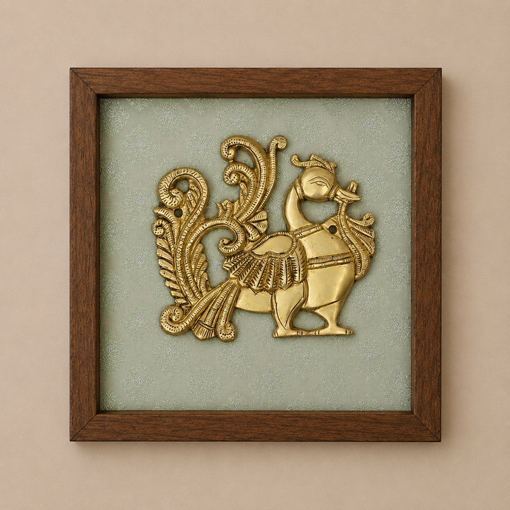 Set of Two Brass Peacock Wall Frames