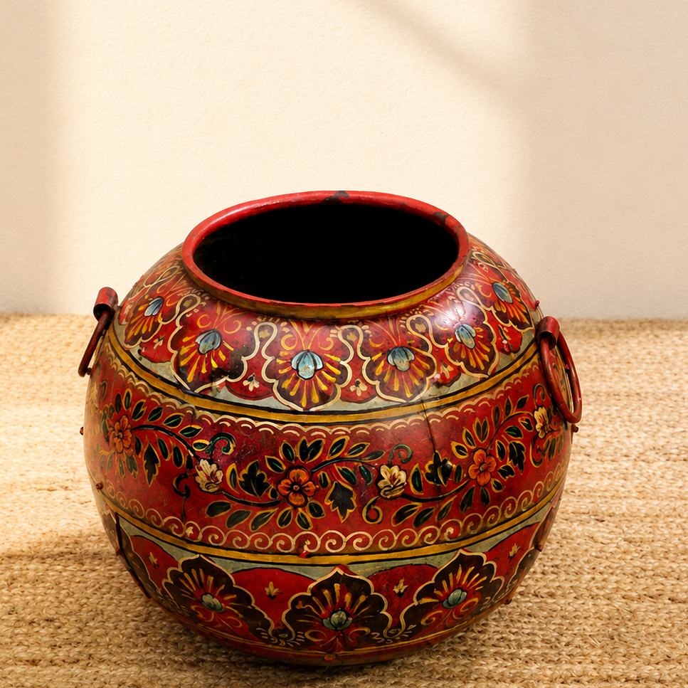 Handpainted Floral Antique Finished Pot