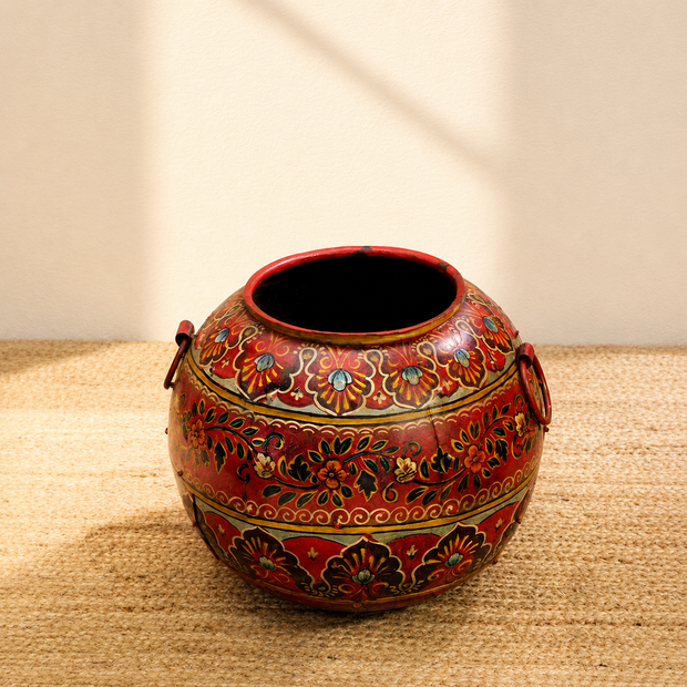 Handpainted Floral Antique Finished Pot