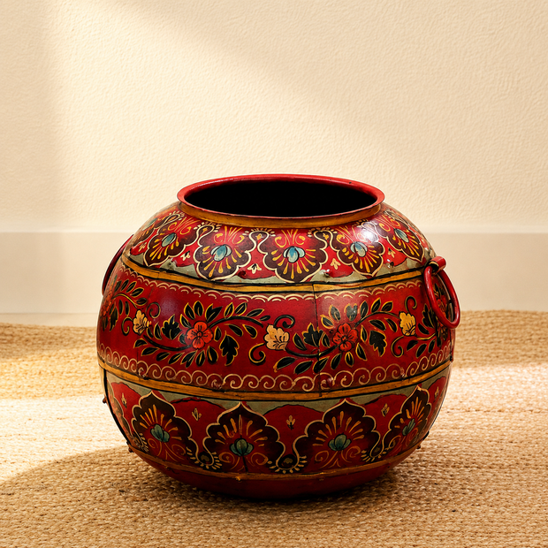 Handpainted Floral Antique Finished Pot