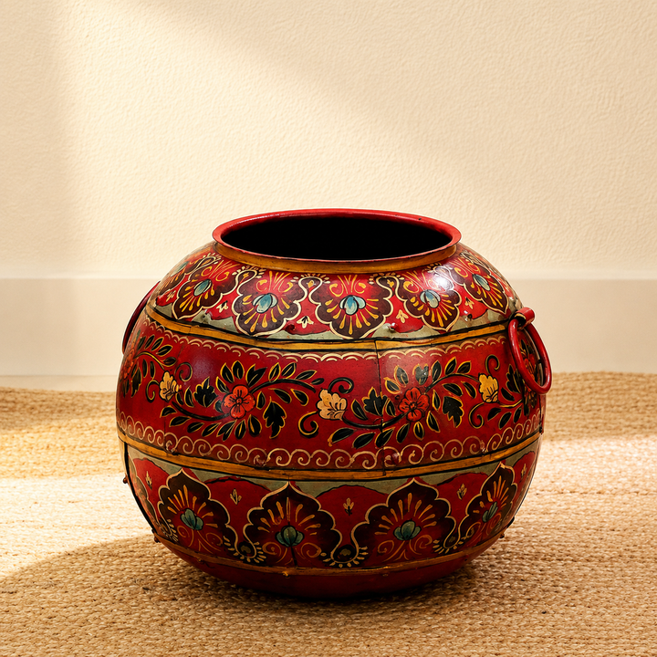 Handpainted Floral Antique Finished Pot