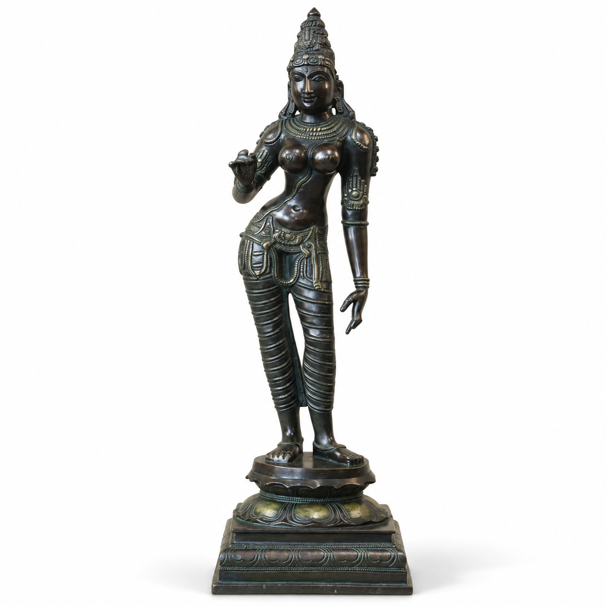 Standing Parvati Brass Sculpture 24"| Chola Style Spiritual Art