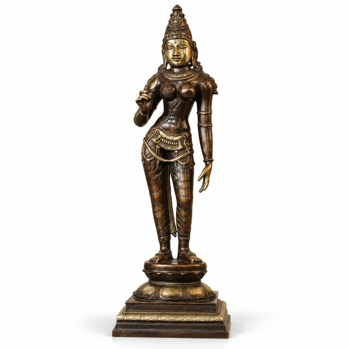 Brass Uma Parvati Sculpture 27" | Chola Inspired South Indian Goddess Statue