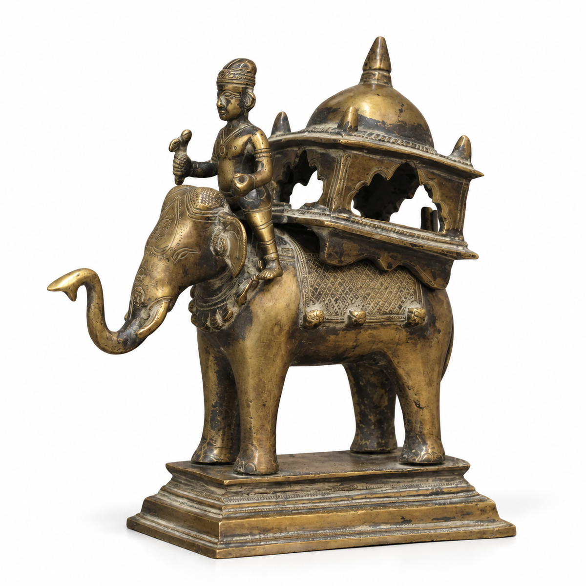 Brass Vintage Elephant Trunk Up With Mahavat 10"