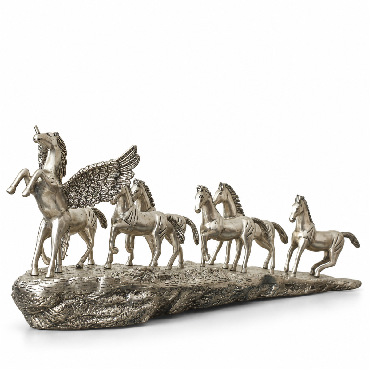 Silver Plated Brass 7 Horse Statue | Vastu Horse Sculpture for Home Décor