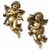 Handcrafted Angel Wall Sculpture Set | Antique Brass Cherub Wall Décor