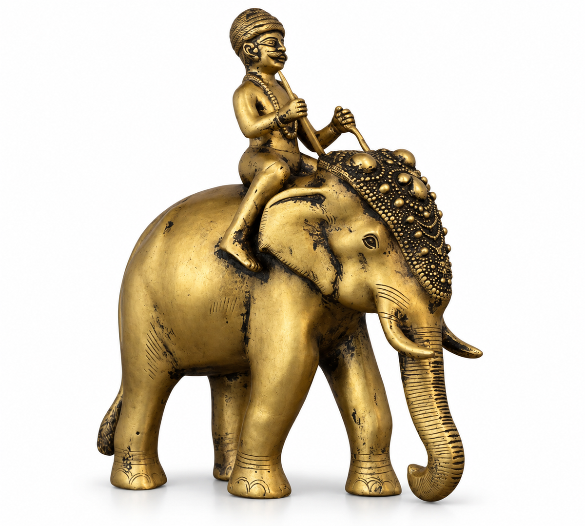 Vintage Finish Brass Elephant with Rider | Royal Heritage Décor Accent