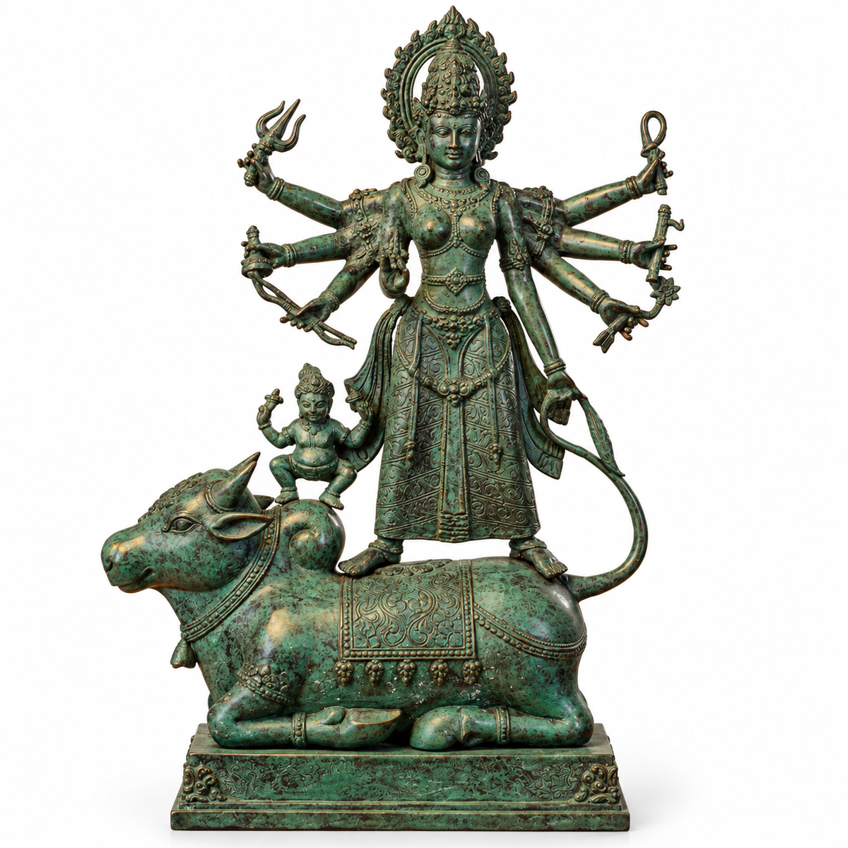 Balinese Bronze Durga Statue on Mahishasura