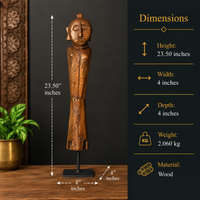 Hand-Carved Vintage Tribal Wooden Figurine on Stand