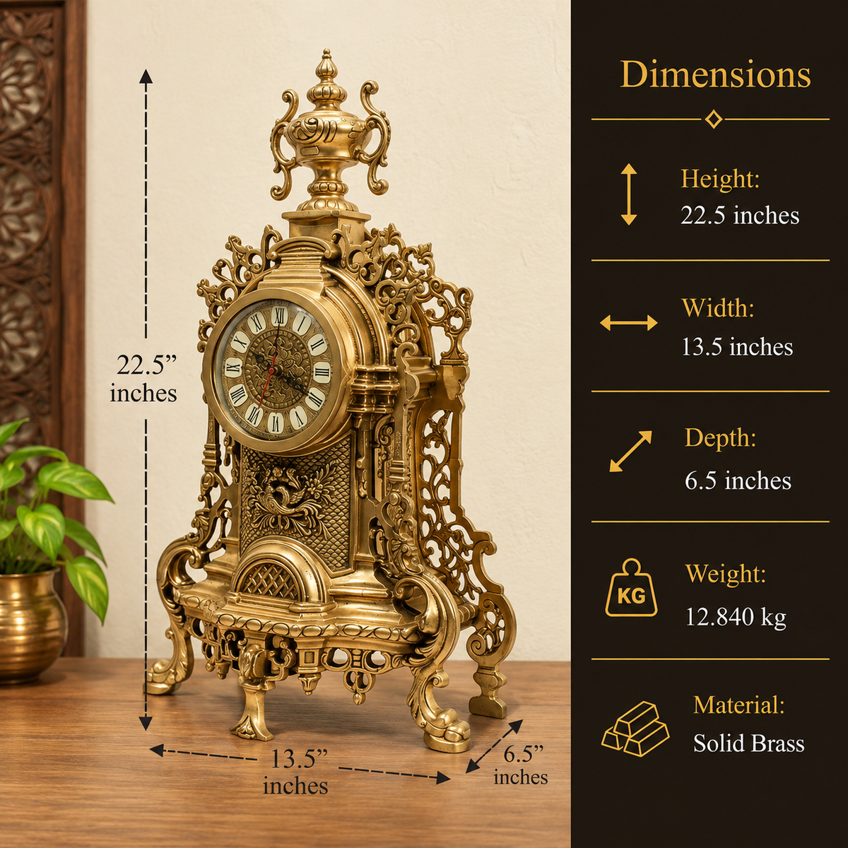 Brass Vintage Roman Design Mantlepiece Clock-Big Size