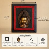 Wooden Frame With Brass Buddha Face Wall Hanging