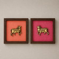 Set of Six Brass Figurines Wooden Wall Frames
