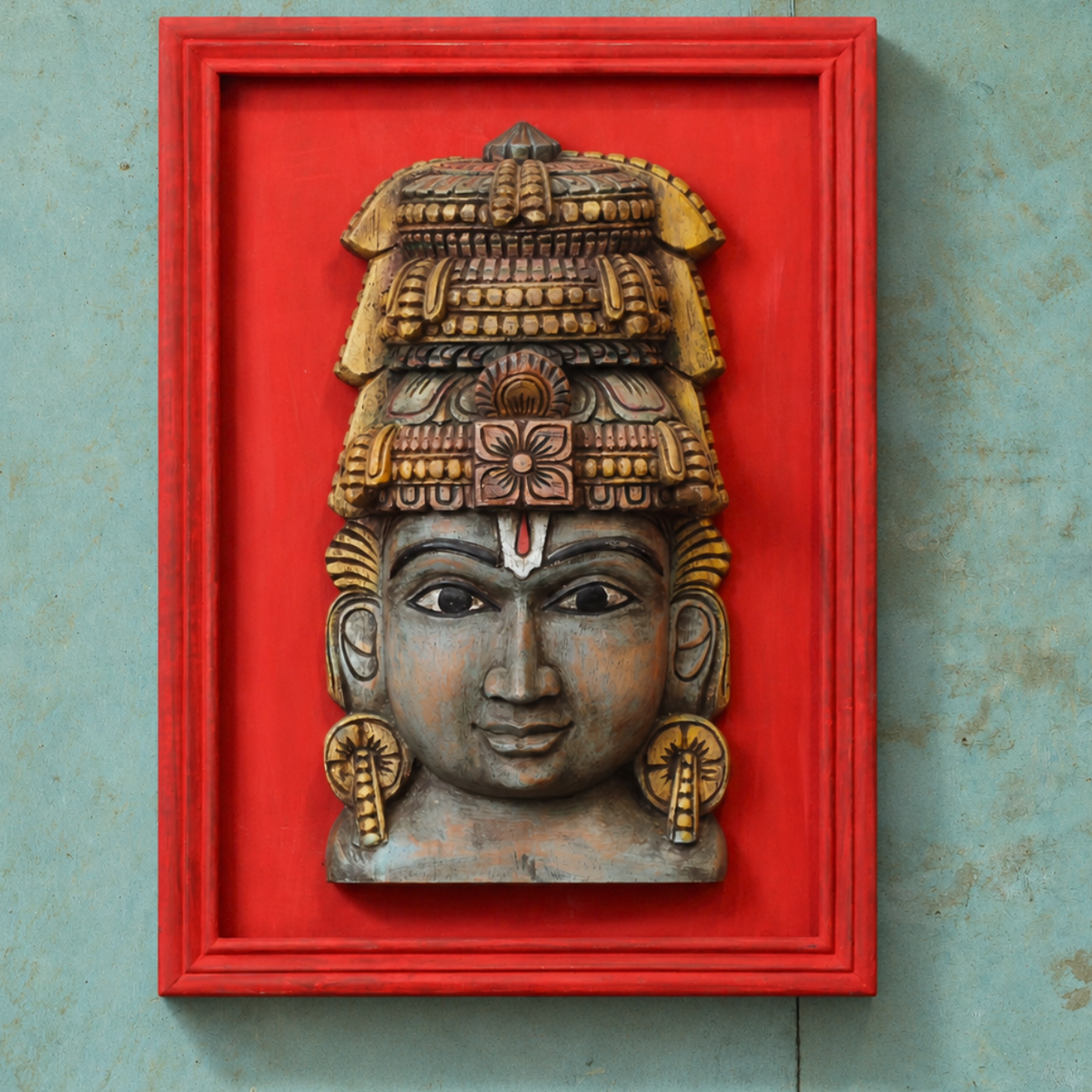 Wooden Vishnu Mask With Wooden Handcrafted Frame