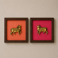 Set of Two Brass Cow Wooden Wall Frames