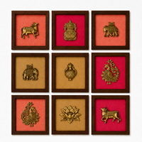 Set of Nine Brass Figurines Wooden Wall Frames