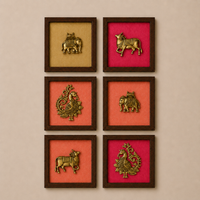 Set of Six Brass Figurines Wooden Wall Frames