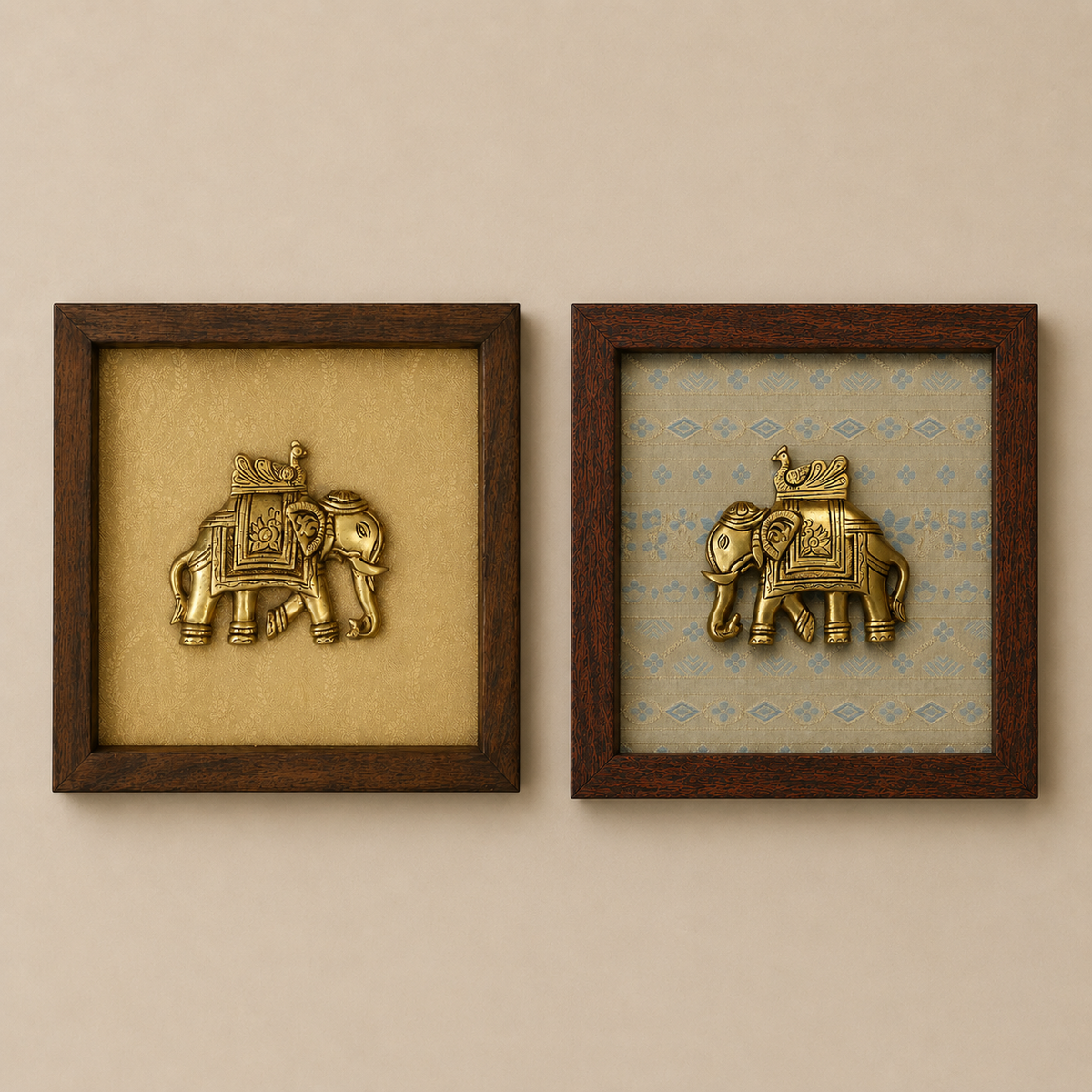 Set of Six Brass Figurines Wooden Wall Frames