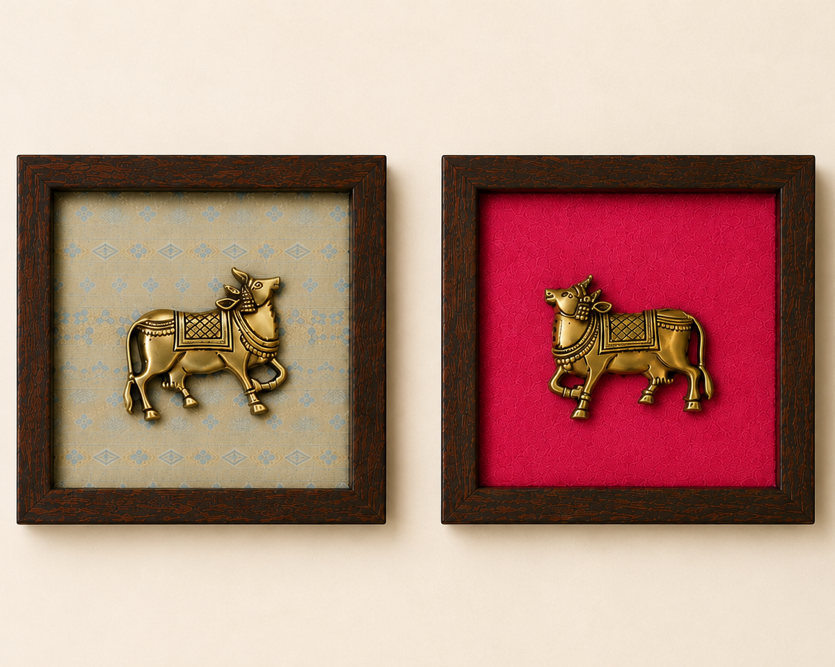 Set of Six Brass Figurines Wooden Wall Frames