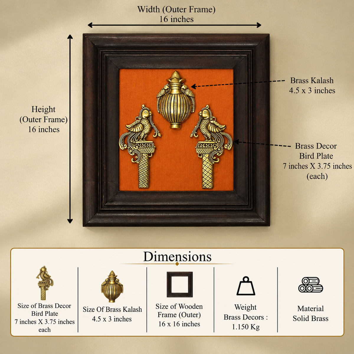 Brass Decor In Wooden Frame